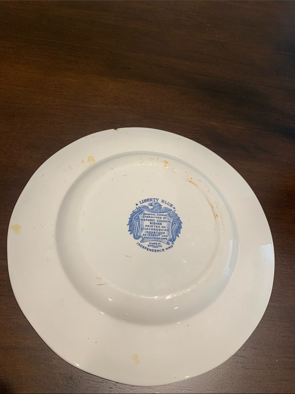 Blue Transferware Dinner Plate with Scenic Center and Floral Border - Picture 4 of 9
